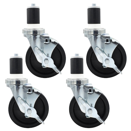 Bk Resources 5-inch Polyolefin Expanding Stem Casters, NSF, Top Lock Brake, 300lb Capacity, 4PK 5SBR-RA-LDP-PS4